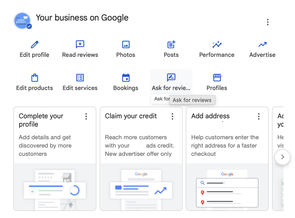 a screen grab of the backend of google business profiles where a user can control reviews, replies and images
