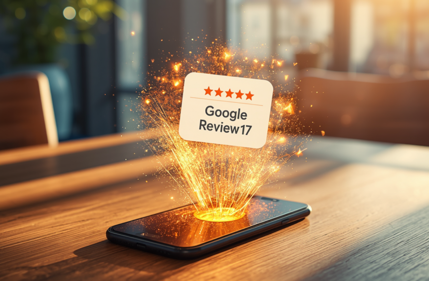 How to get more Google reviews (UK) a gold 5 star review jumping out of an iPhone 17