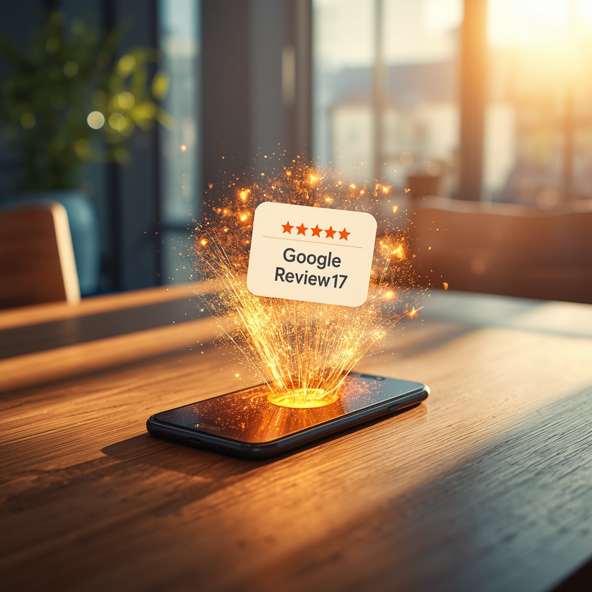 How to get more Google reviews (UK) a gold 5 star review jumping out of an iPhone 17