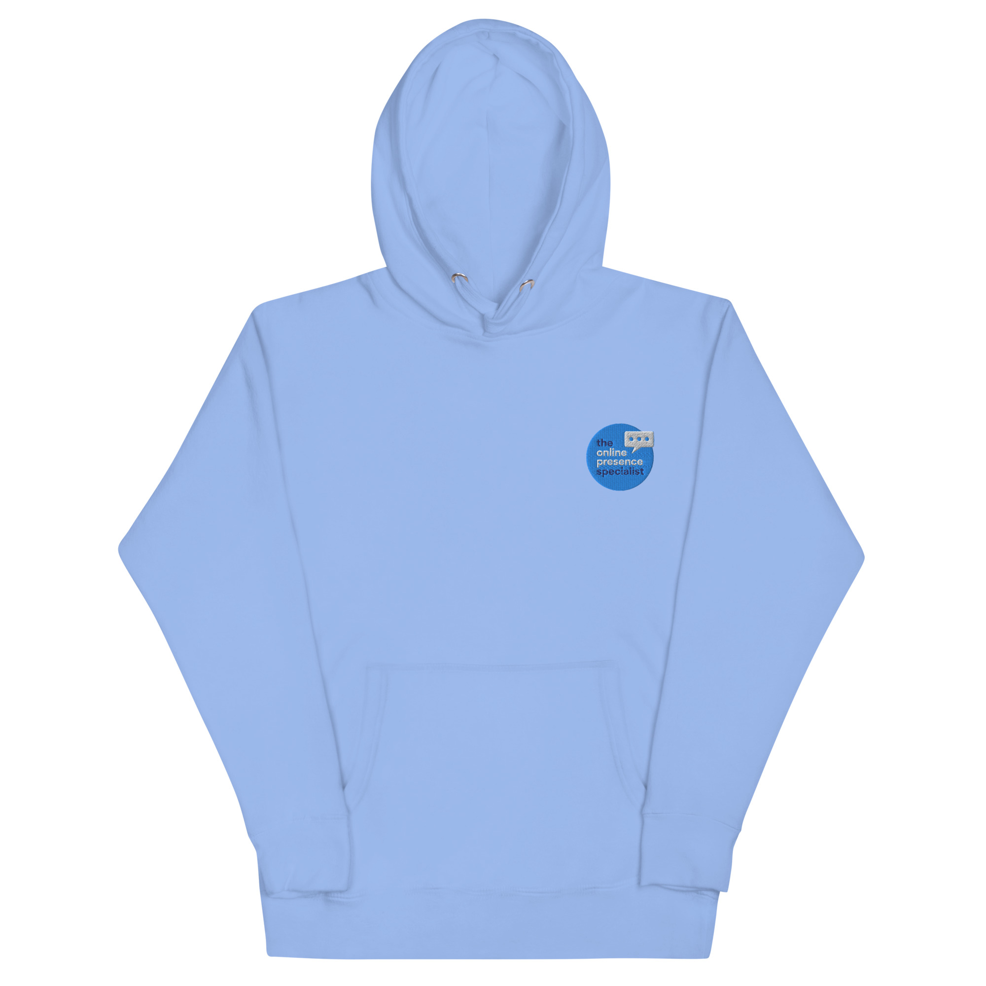 light blue sky blue hoodie flat image online presence specialist merch
