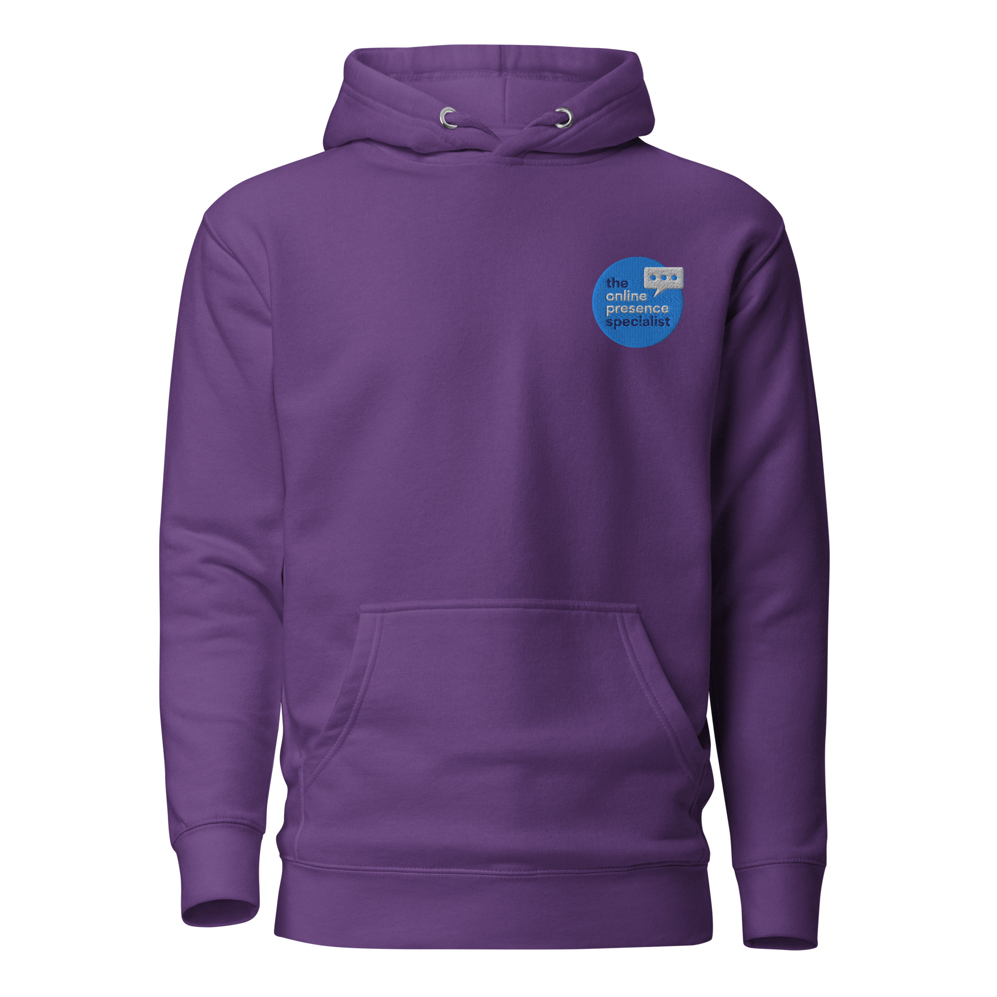 purple hoodie online presence specialist logo hoodie merch